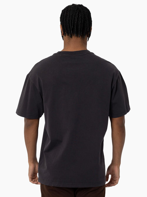 Back view of Giannis Antetokounmpo Big Head Tee in vintage black featuring a relaxed fit.