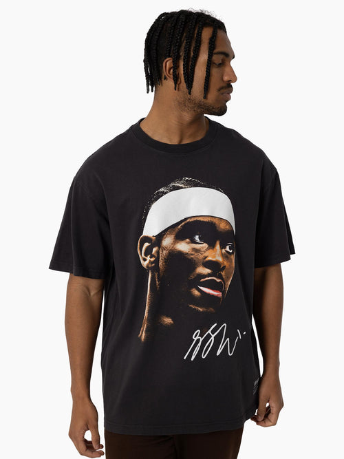 Detail of Shai Gilgeous-Alexander Big Head Tee in vintage black featuring oversized player portrait.
