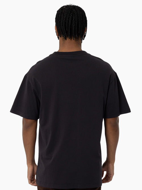 Back view of Anthony Edwards Big Head Tee in vintage black featuring a relaxed fit.